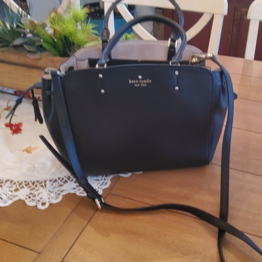 Kate Spade NY Black Pebble Leather Satchel with Crossbody Strap